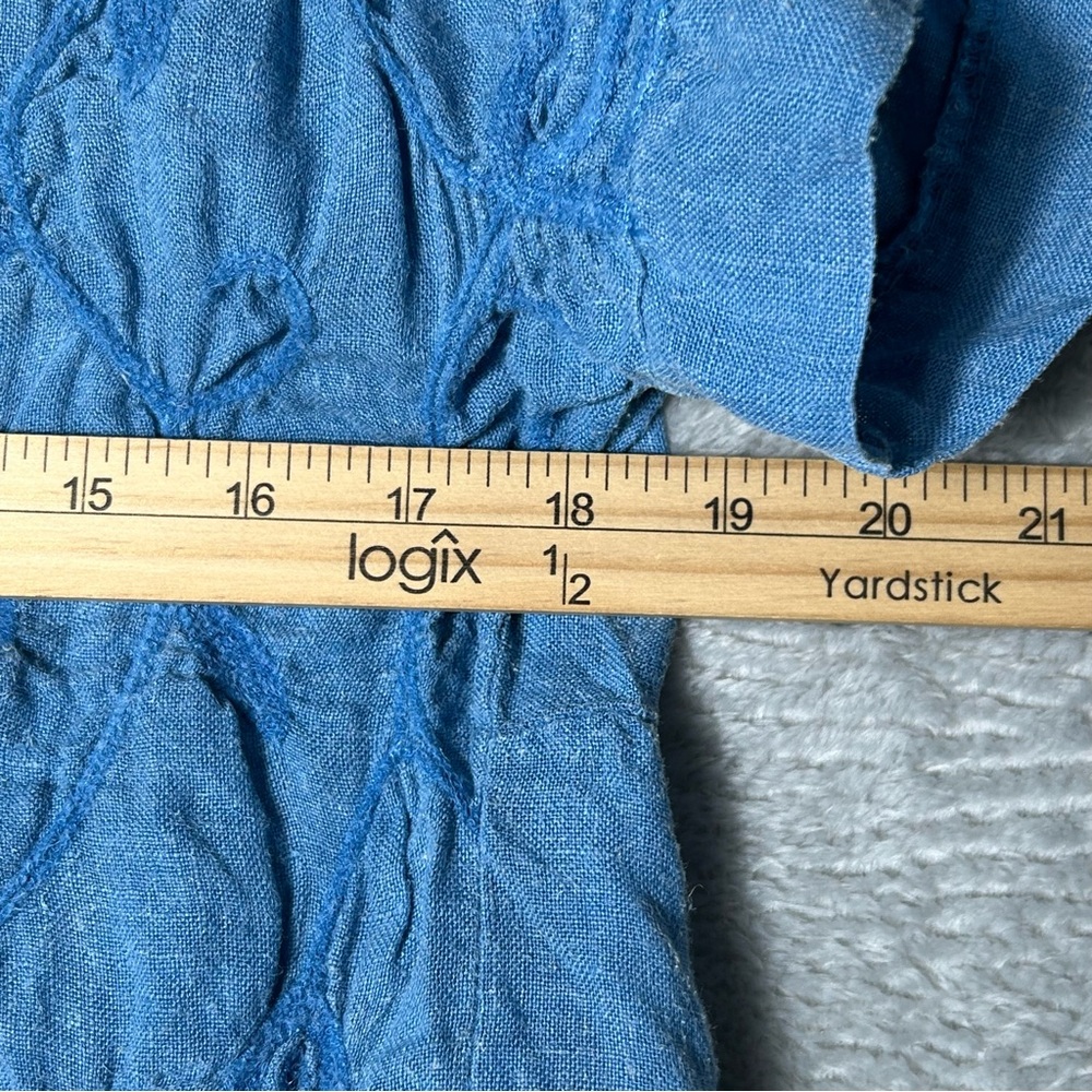 Terzo Millennio Linen Top Womens Small Blue Embroidered‎ Hi Lo Hem Tunic Italy - Picture 3 of 9